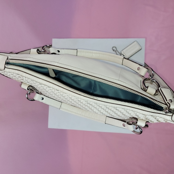 Coach Kristin bag, authentic woven white leather satchel with crossbody strap - Picture 9 of 14